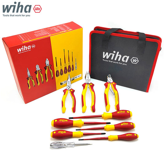 Wiha 90012C Electrician Insulated Pliers Tool Set Steel Wire Diagonal Long Nose Pliers Screwdriver With Bag