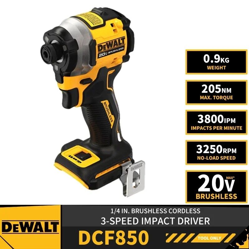 DEWALT DCF850 20V Impact Drill Brushless Motor 205Nm Variable Speed Lithium Battery Electric Screwdriver Woodworking Driver Tool Only