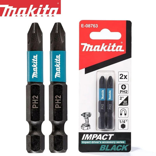 Makita E-08763 PH2 Impact Screwdriver Bits 50MM 1/4 '' 2Pcs Magnetic Phillips Driver Drill Head Accessory Series Black