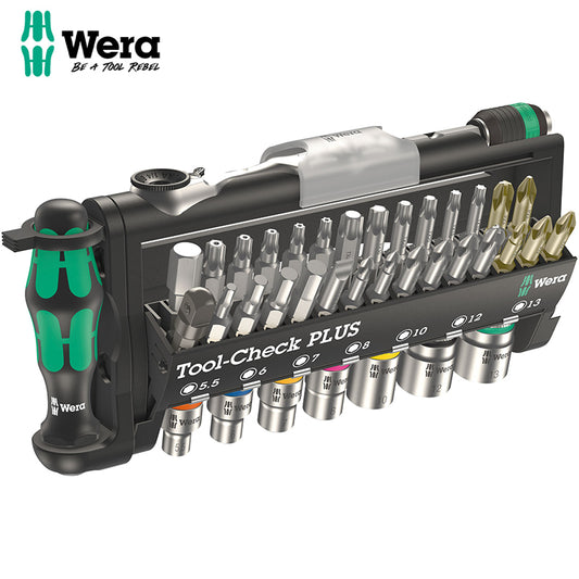 WERA 05056490001 Tool-Check Plus Slotted Ratcheting Screwdriver 1/4" Head 39 Pieces Kraftform Kompakt 27 RA MULTI Metric Socket