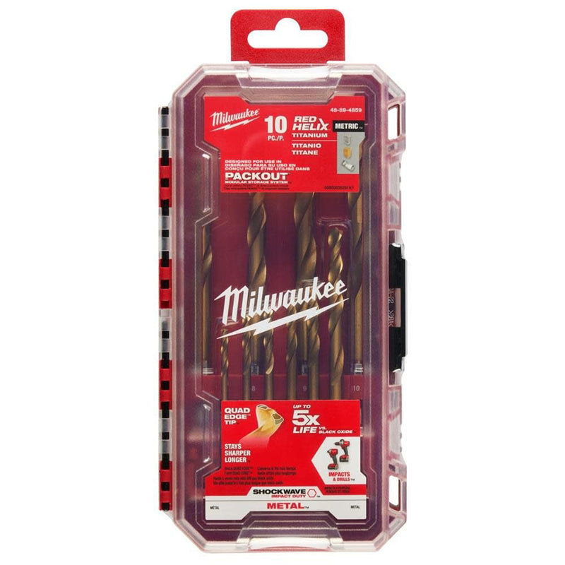 Milwaukee 48-89-4859 10-Piece Metric Titanium SHOCKWAVE Red Helix Drill Bit Kit