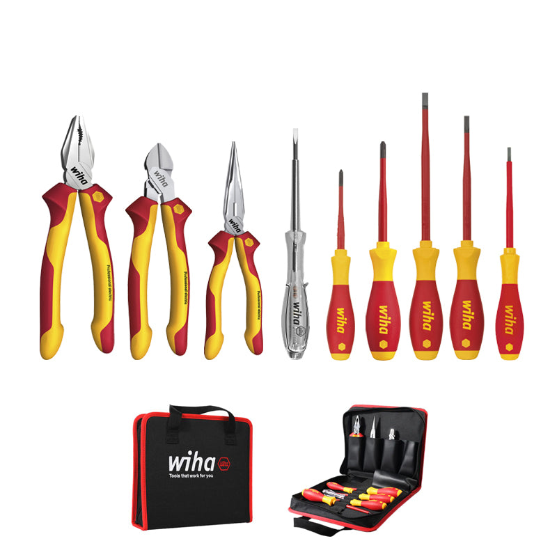 Wiha 90012C Electrician Insulated Pliers Tool Set Steel Wire Diagonal Long Nose Pliers Screwdriver With Bag