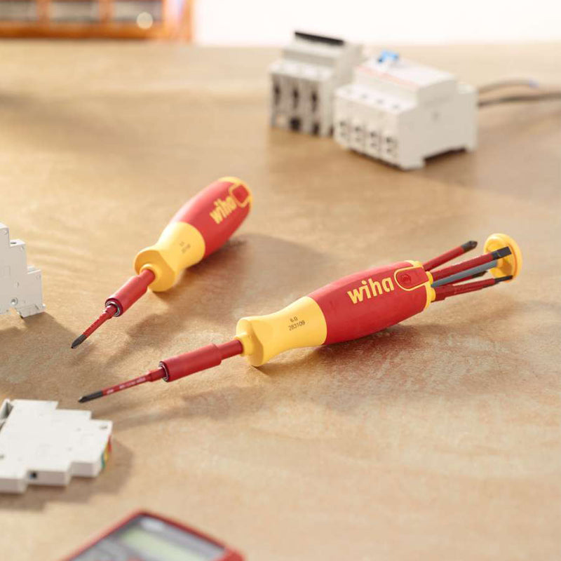 Wiha 38612 Screwdriver with Bit Magazine LiftUp 1000V VDE Slotted Phillips with 6Pcs SlimBits