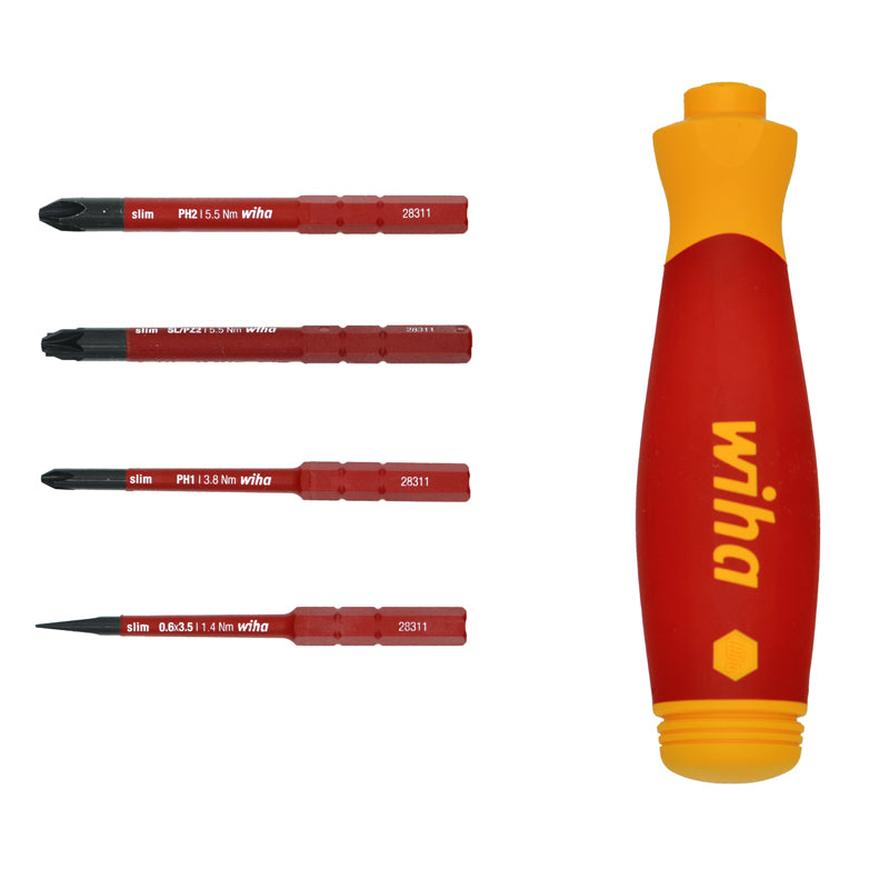 Wiha 45296 PocketMax VDE Screwdriver with Bit Magazine SlimBit Electric