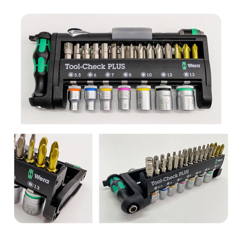WERA 05056490001 Tool-Check Plus Slotted Ratcheting Screwdriver 1/4" Head 39 Pieces Kraftform Kompakt 27 RA MULTI Metric Socket