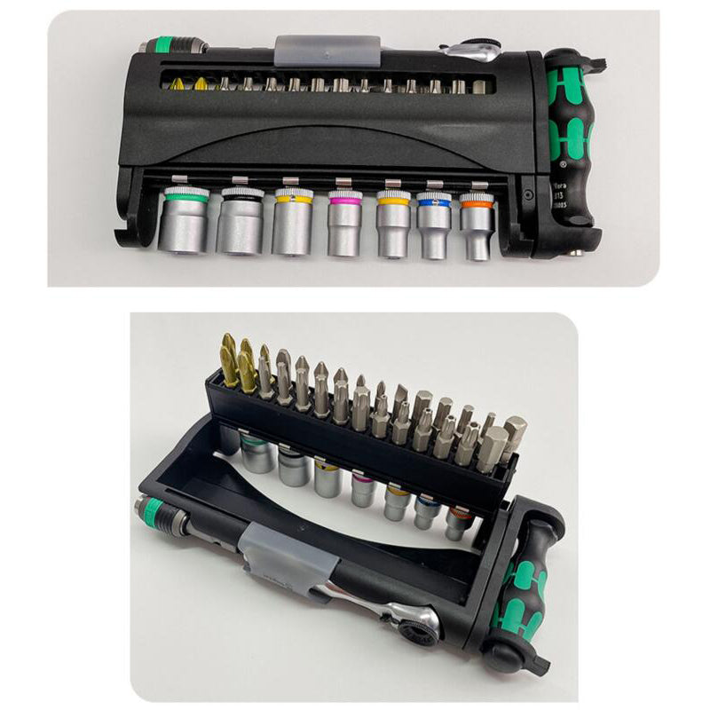 WERA 05056490001 Tool-Check Plus Slotted Ratcheting Screwdriver 1/4" Head 39 Pieces Kraftform Kompakt 27 RA MULTI Metric Socket