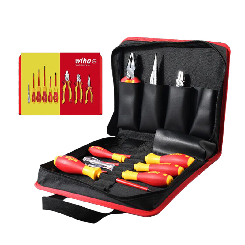Wiha 90012C Electrician Insulated Pliers Tool Set Steel Wire Diagonal Long Nose Pliers Screwdriver With Bag