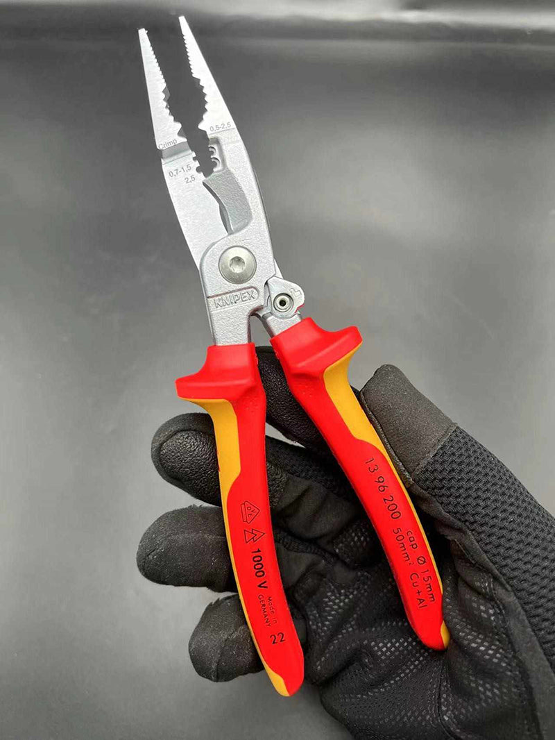 KNIPEX 13 96 200 Pliers for Electrical Installation VDE-Tested with Opening Spring Insulated Plier Cutting Crimping Stripping