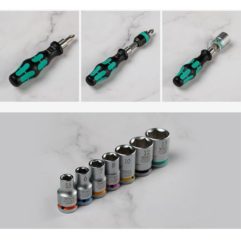 WERA 05056490001 Tool-Check Plus Slotted Ratcheting Screwdriver 1/4" Head 39 Pieces Kraftform Kompakt 27 RA MULTI Metric Socket
