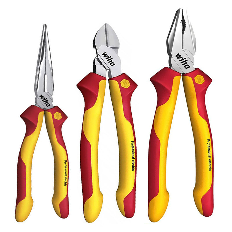 Wiha Professional Combination Pliers Set 3Pcs DynamicJoint and OptiGrip 1000V VDE 43335 26708 26720