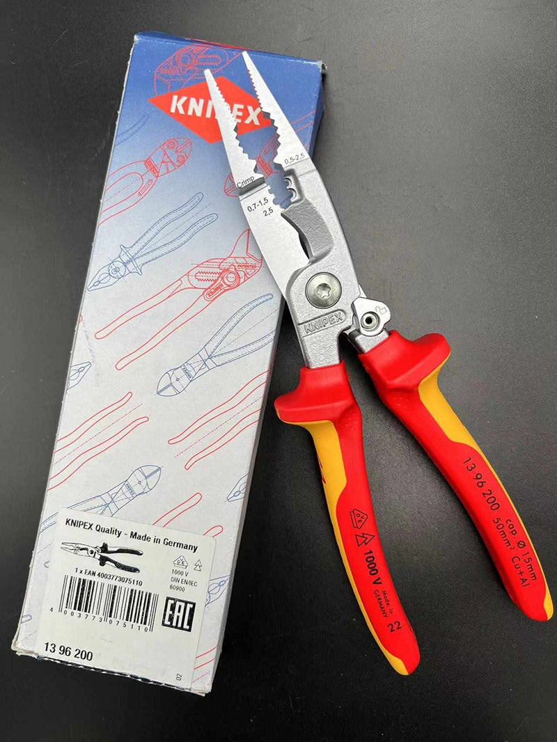 KNIPEX 13 96 200 Pliers for Electrical Installation VDE-Tested with Opening Spring Insulated Plier Cutting Crimping Stripping