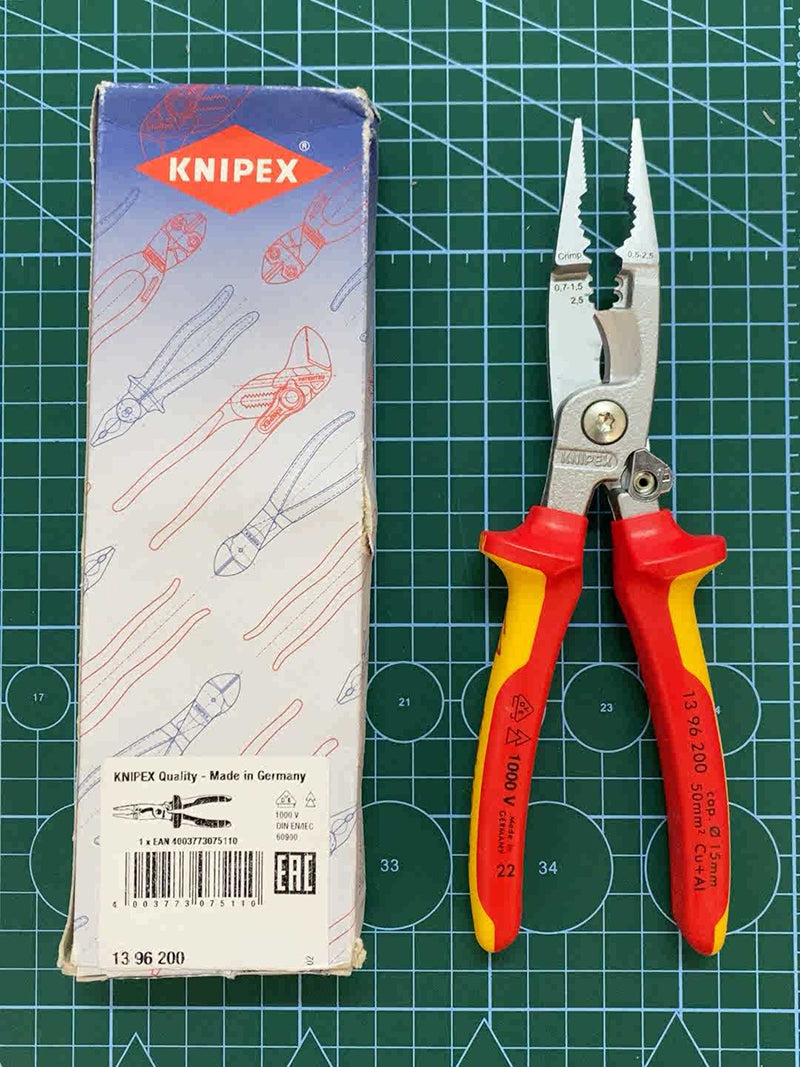KNIPEX 13 96 200 Pliers for Electrical Installation VDE-Tested with Opening Spring Insulated Plier Cutting Crimping Stripping