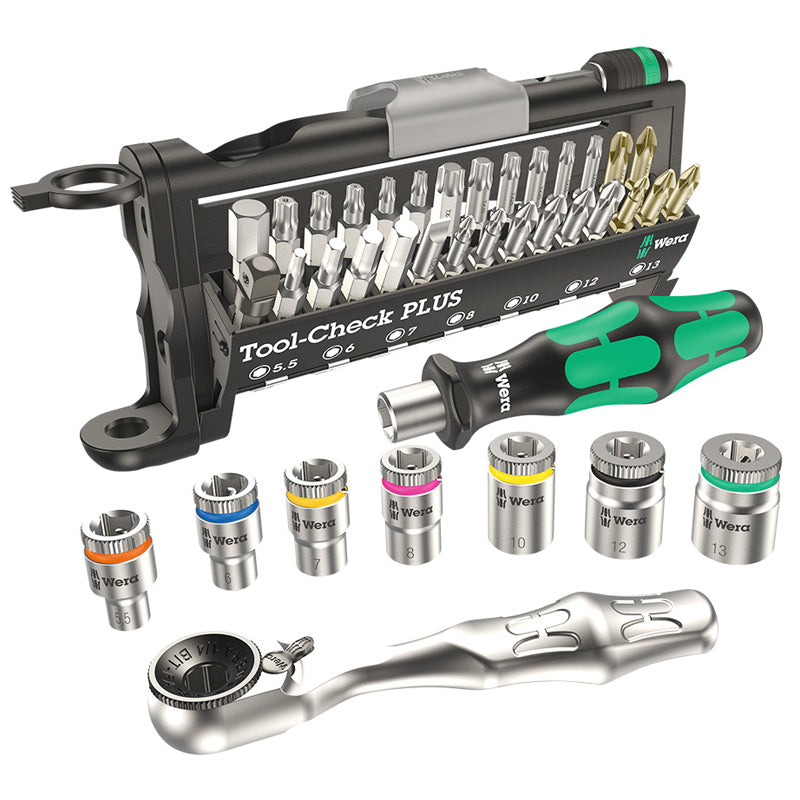 WERA 05056490001 Tool-Check Plus Slotted Ratcheting Screwdriver 1/4" Head 39 Pieces Kraftform Kompakt 27 RA MULTI Metric Socket