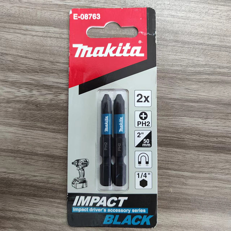 Makita E-08763 PH2 Impact Screwdriver Bits 50MM 1/4 '' 2Pcs Magnetic Phillips Driver Drill Head Accessory Series Black
