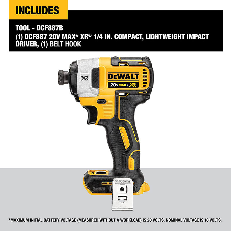 DEWALT DCF887 Impact Driver 18V Brushles Rechargeable Electric Screwdriver Original Durable Drill Power Tool Bare Machine