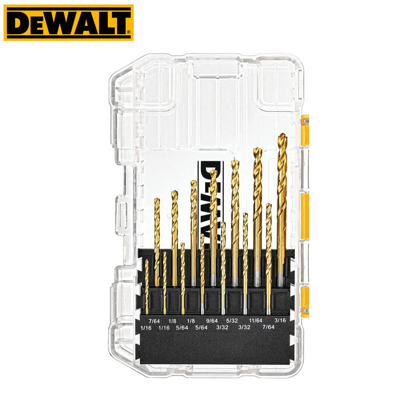 DEWALT DW1361 21Pcs Conjunto de brocas helicoidais de titânio Ponto piloto Carpintaria Metalurgia Plástico HSS Brocas de aço de alta velocidade