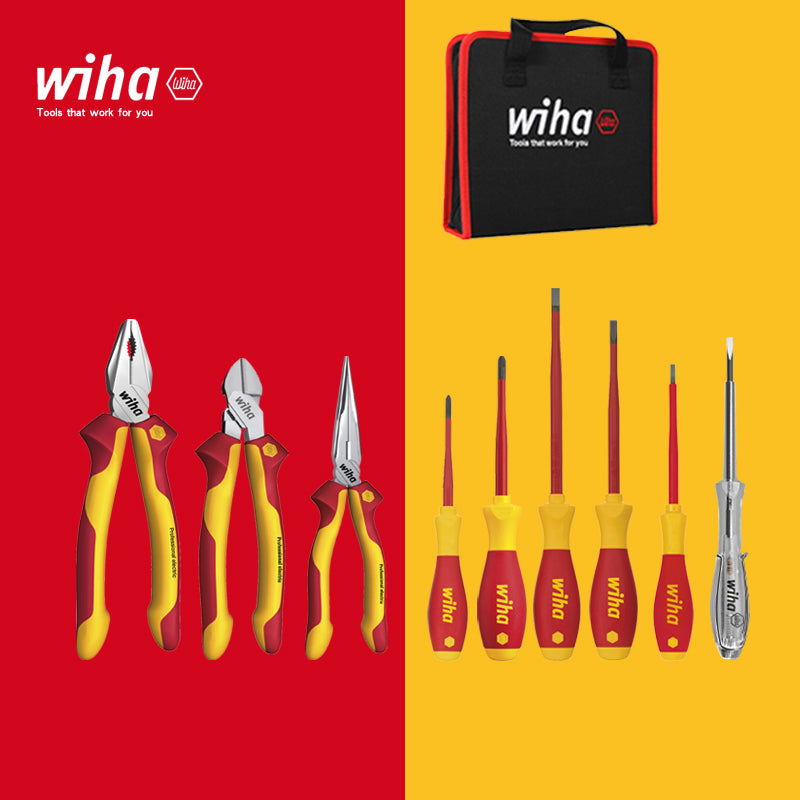 Wiha 90012C Electrician Insulated Pliers Tool Set Steel Wire Diagonal Long Nose Pliers Screwdriver With Bag