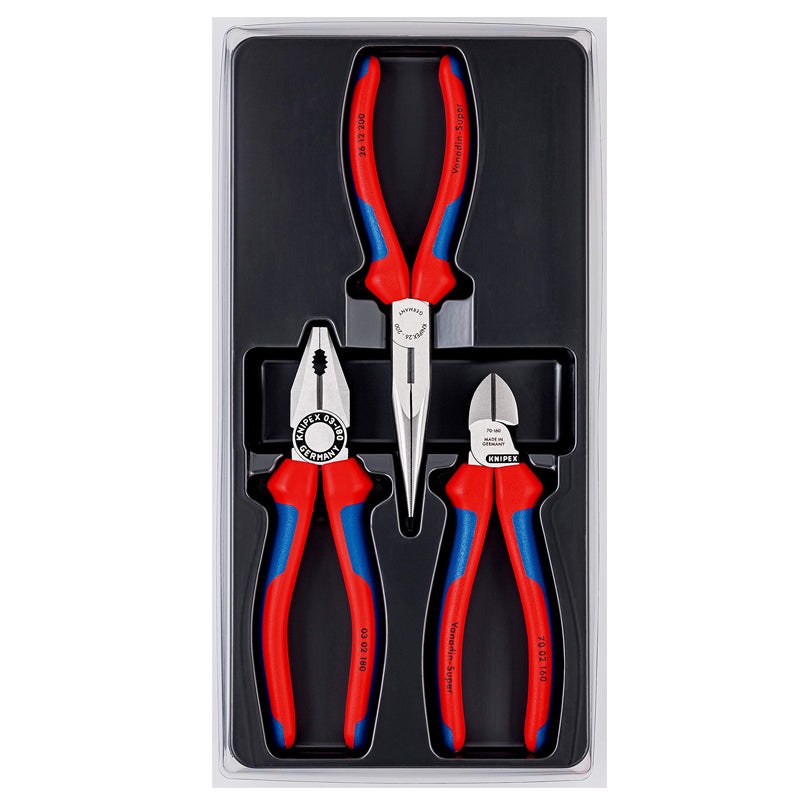 KNIPEX 00 20 11 Assembly Pliers Set (3 Piece) 0302180 Combination Plier 7002160 Diagonal Cutter 2616200 Needle Nose Plier