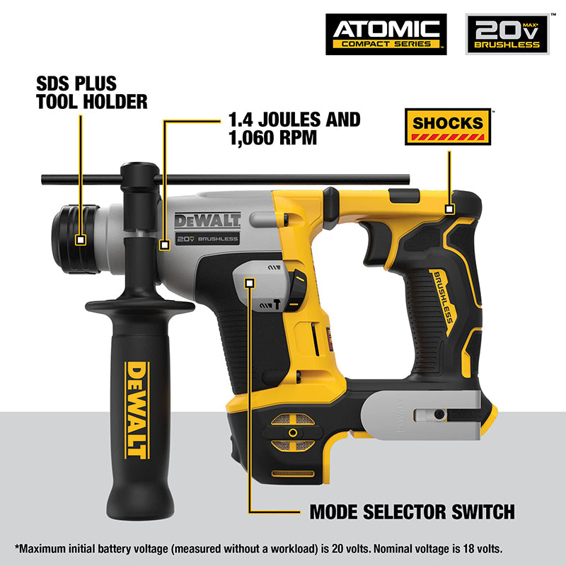 DeWalt DCH172N Compact Hammer Cordless Rechargeable Electrical Hammer Drill 5/8 Inch 20V MAX Hammer Bare Tool