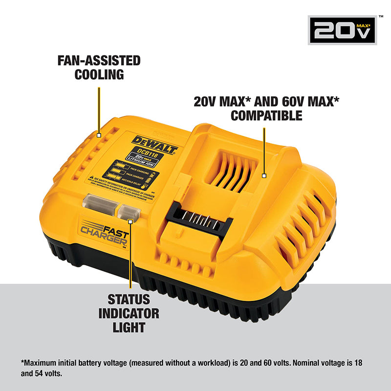 DEWALT DCB118 Rapid Charger FLEXVOLT 18V 20V 60V MAX Charge Internal Fan Cooled Lithium Battery Fast Charger