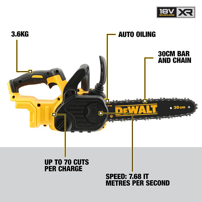 DEWALT DCM565 18V/20V XR Brushless Cordless 30cm Chainsaw Garden Wood Cutting Electric Saw 12'' Bare Tool