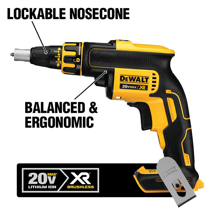 DEWALT XR Drywall Screw Gun With Collated Attachment DCF620 DCF6202 Brushless 360 Degree Rotation Nail Gun Bare Tool