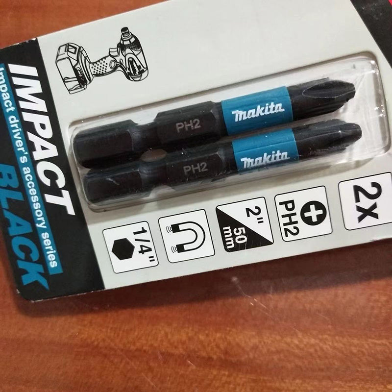Makita E-08763 PH2 Impact Screwdriver Bits 50MM 1/4 '' 2Pcs Magnetic Phillips Driver Drill Head Accessory Series Black