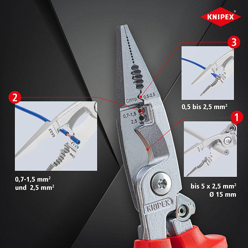 KNIPEX 13 96 200 Pliers for Electrical Installation VDE-Tested with Opening Spring Insulated Plier Cutting Crimping Stripping