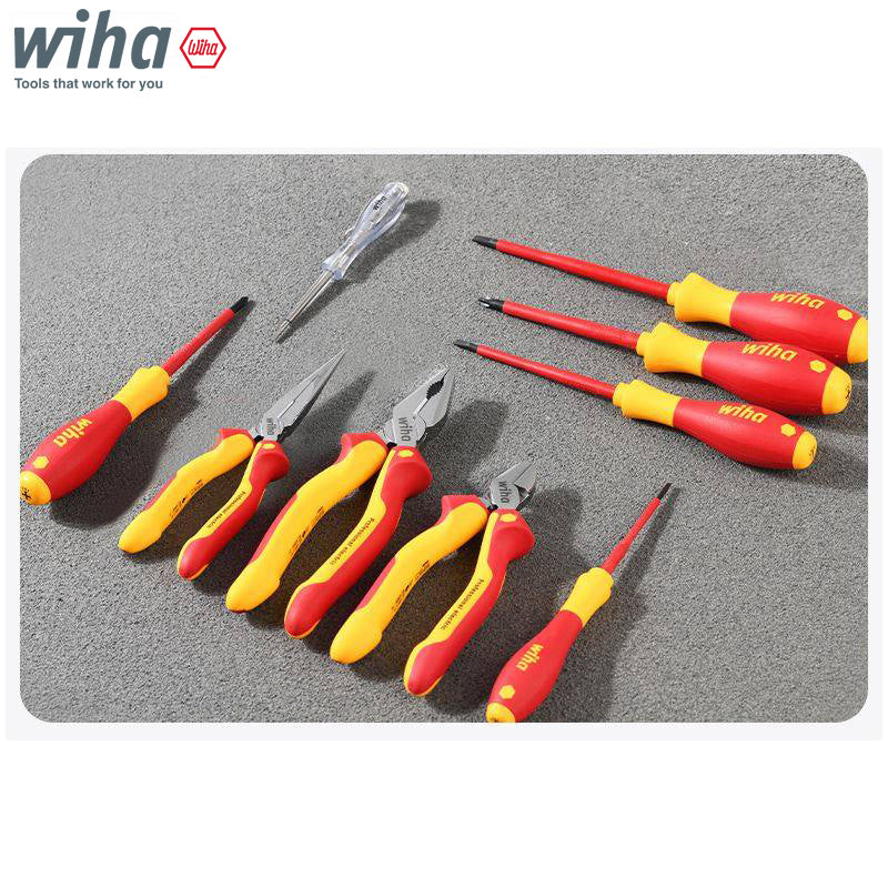 Wiha 90012C Electrician Insulated Pliers Tool Set Steel Wire Diagonal Long Nose Pliers Screwdriver With Bag