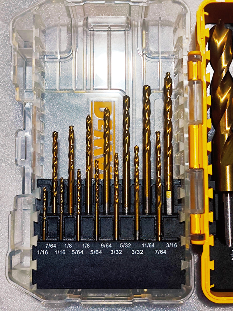 DEWALT DW1361 21Pcs Conjunto de brocas helicoidais de titânio Ponto piloto Carpintaria Metalurgia Plástico HSS Brocas de aço de alta velocidade