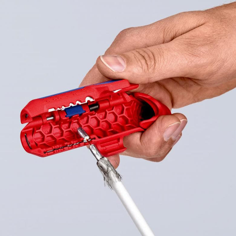 KNIPEX 16 95 01 SB Universal Stripping Tool Ergostrip Metric Sizes Right Handed Version 3 IN 1 Wire Stripping Tool Curved Handle
