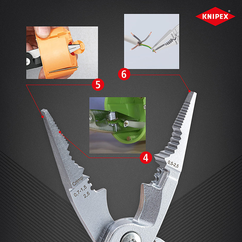 KNIPEX 13 96 200 Pliers for Electrical Installation VDE-Tested with Opening Spring Insulated Plier Cutting Crimping Stripping