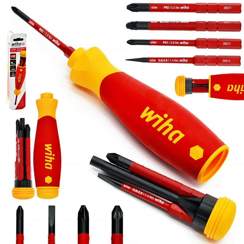 Wiha 45296 PocketMax VDE Screwdriver with Bit Magazine SlimBit Electric