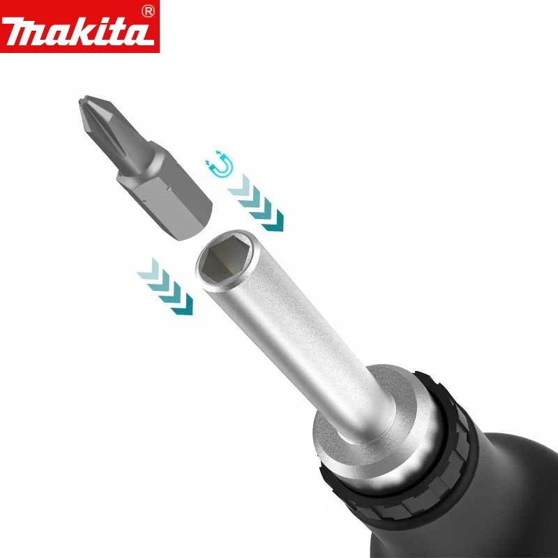Makita D-58833 Magnetic Ratchet Screwdriver With Bits 1/4"/25mm Positive and Negative Non-Slip Semi-Automatic Screw Hand Tool