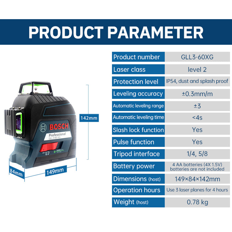 Bosch GLL3-60XG Green 12Lines Laser Level Projection Cross Marking Line Vertical Horizontal Measuring Tool Indoor Outdoor Level