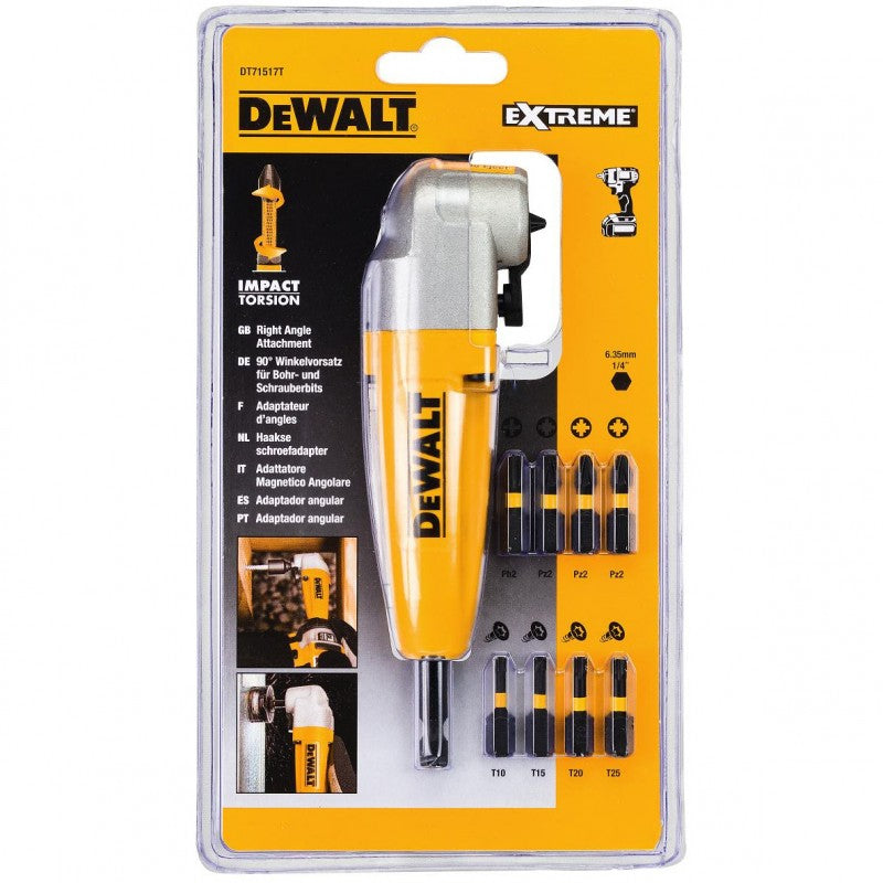 DEWALT DT71517T Right Angle Adapter Torsion Drill Attachment Hex Shank Drill Bit Flexible Torsion Zone With 10Pcs Bits