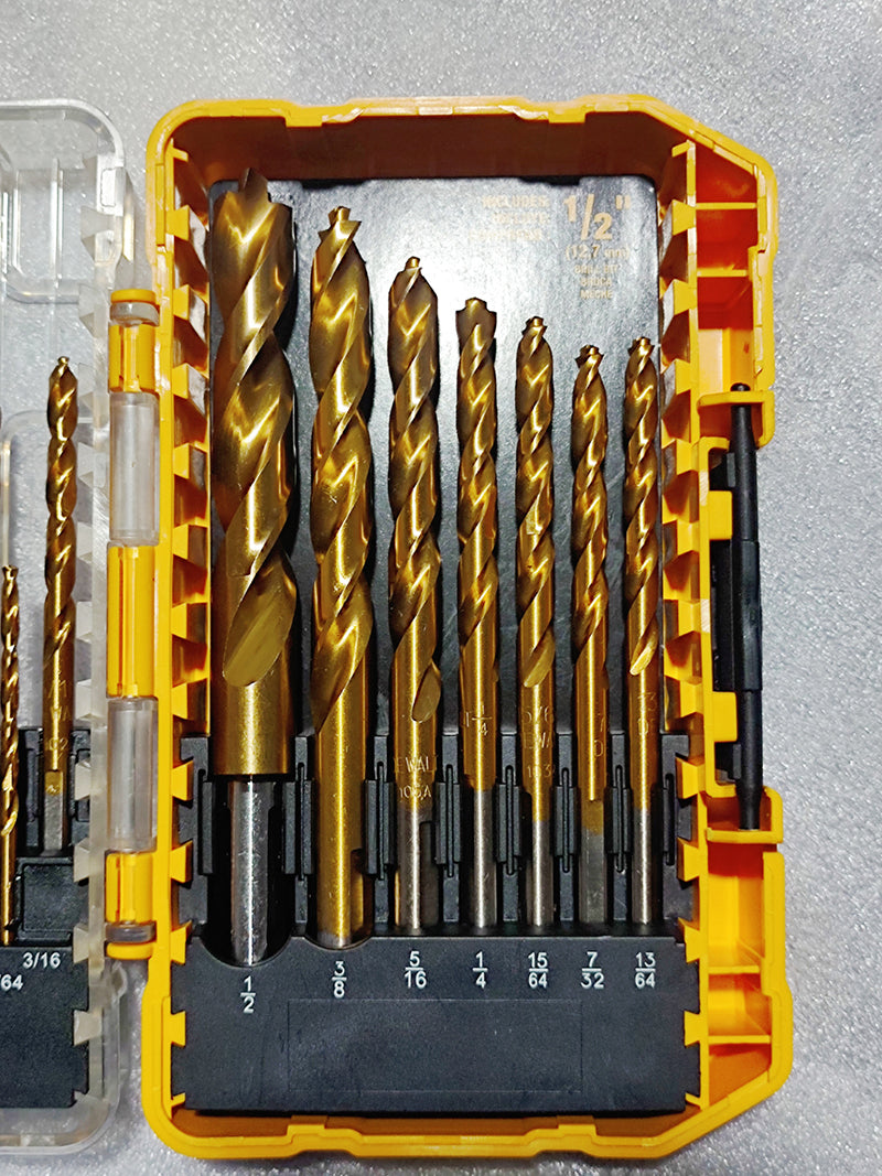 DEWALT DW1361 21Pcs Conjunto de brocas helicoidais de titânio Ponto piloto Carpintaria Metalurgia Plástico HSS Brocas de aço de alta velocidade