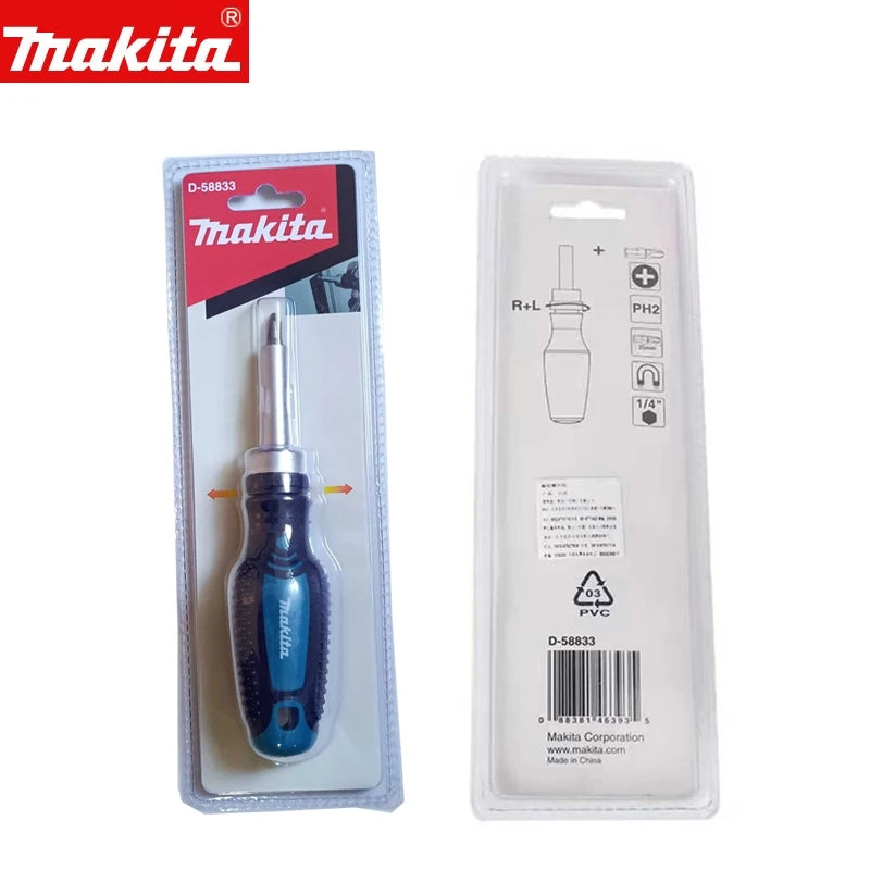 Makita D-58833 Magnetic Ratchet Screwdriver With Bits 1/4"/25mm Positive and Negative Non-Slip Semi-Automatic Screw Hand Tool