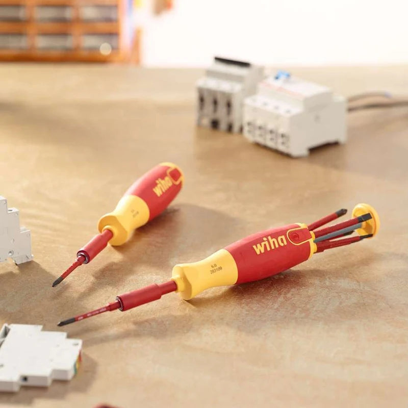 Wiha 38612 Screwdriver with Bit Magazine LiftUp 1000V VDE Slotted Phillips with 6Pcs SlimBits