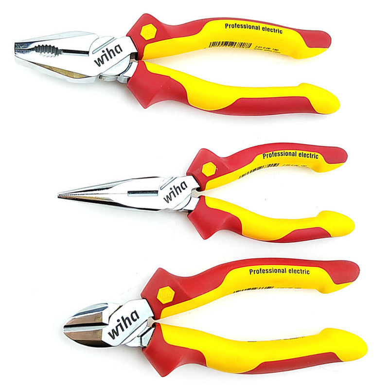 Wiha 90012C Electrician Insulated Pliers Tool Set Steel Wire Diagonal Long Nose Pliers Screwdriver With Bag