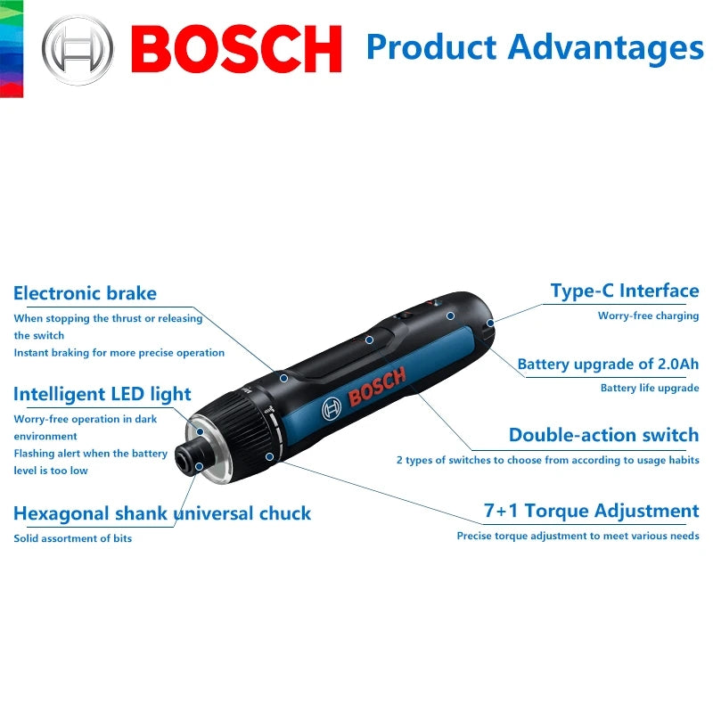 Bosch GO3 New Smart Mini Rechargeable Screwdriver 3.6V Use Press Type Internal Electricity With USB Charging Cable Screw