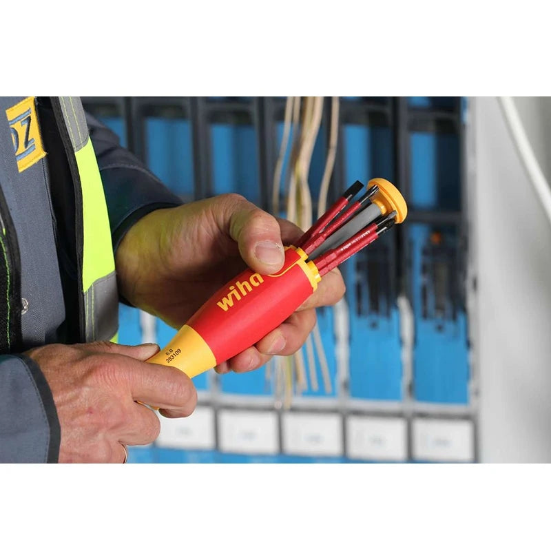 Wiha 38612 Screwdriver with Bit Magazine LiftUp 1000V VDE Slotted Phillips with 6Pcs SlimBits