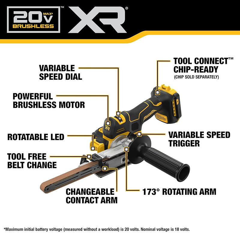 DEWALT DCM200 Sander 20V Bandfile 18inch Brushless Cordless Belt 104° Rotating Contact ARM 700 MWO Power Grinding Tool Body Only