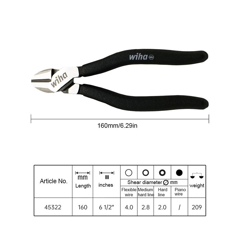 Wiha Black Forest 45322 Diagonal Pliers 157mm Dynamicloint Labor-Saving Cutter