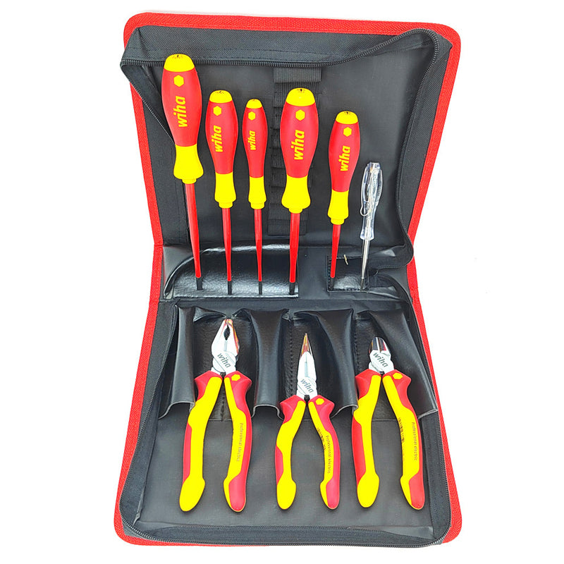 Wiha 90012C Electrician Insulated Pliers Tool Set Steel Wire Diagonal Long Nose Pliers Screwdriver With Bag