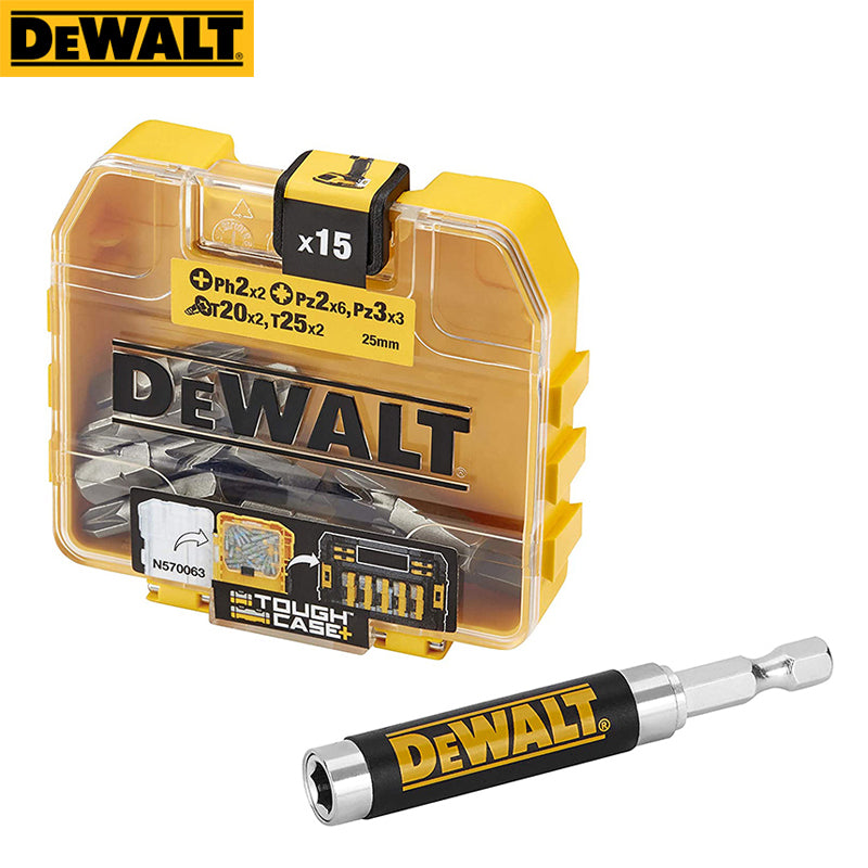 DEWALT DT71511 25MM Drill Bits PH2 PZ2 PZ3 T20 T25 X15 DW2054 Black Telescopic Rod Socket With Yellow Tough Case Sets