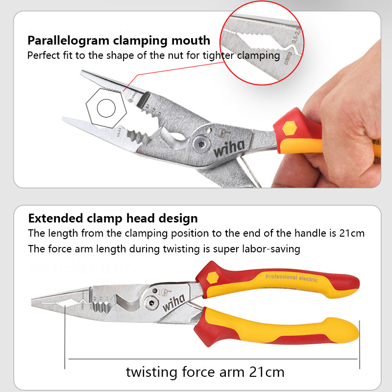 Wiha 45489 8-in-1 Multifunctional Electrician Pliers Insulated 1000V VDE Sharp Mouthed Wire Stripping Crimping Plier 45705