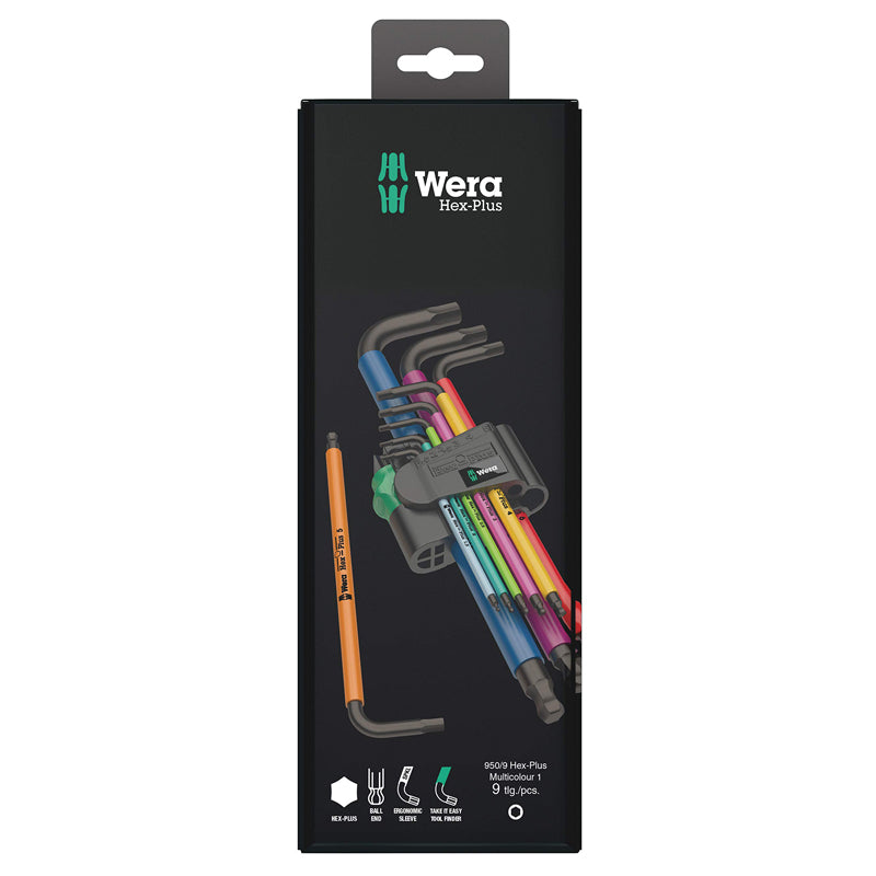 WERA Tools 05073593001 950 SPKL/9 SM N SB Long Arm Hex Key Set 9 Pieces Multicolour L-Key Set