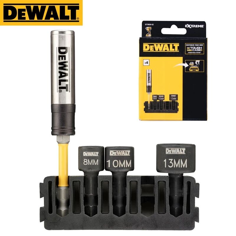 DEWALT DT70826 Stubby Nut Driver Torsion Bit Holder Extension Rod 6.35mm 1/4“ Sleeve 8MM 10MM 13MM Power Tool Accessories 4PC