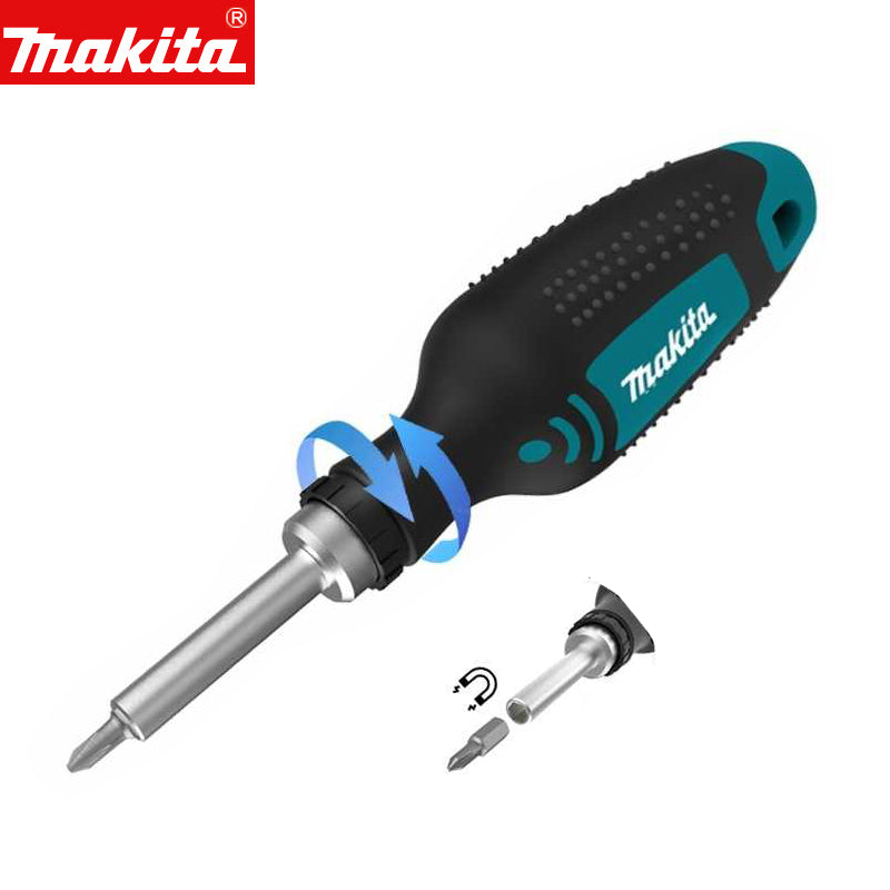 Makita D-58833 chave de fenda magnética catraca com bits 1/4 "/25mm positivo e negativo antiderrapante ferramenta de mão parafuso semiautomático